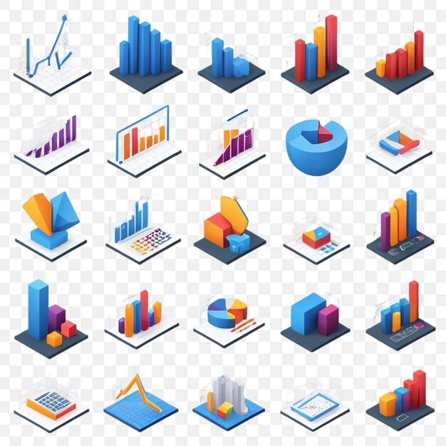 Conjunto de iconos vectoriales relacionados con el análisis de datos Contiene iconos como la barra de minería trasera transparente