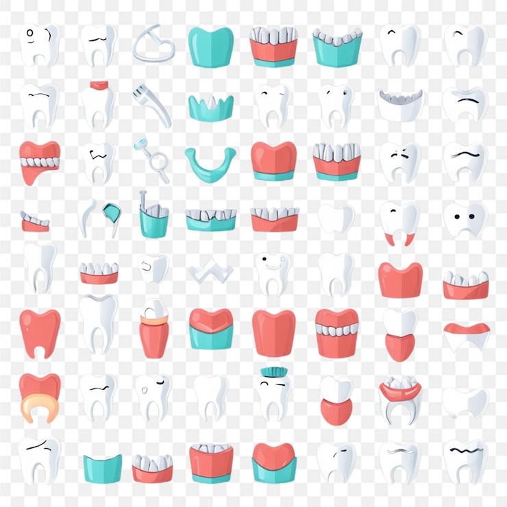 PSD conjunto de íconos vectoriales relacionados con los dientes contiene íconos como la caries dental rota la espalda transparente