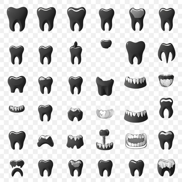 Conjunto de íconos vectoriales relacionados con los dientes Contiene íconos como la caries dental rota la espalda transparente