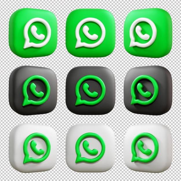 conjunto de iconos de whatsapp en 3d o paquete de iconos de whatsapp realista en 3d