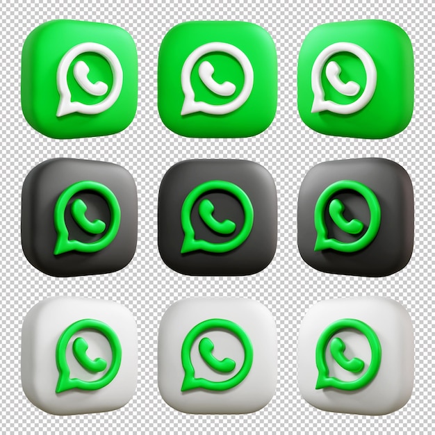 PSD conjunto de iconos de whatsapp en 3d o paquete de iconos de whatsapp realista en 3d