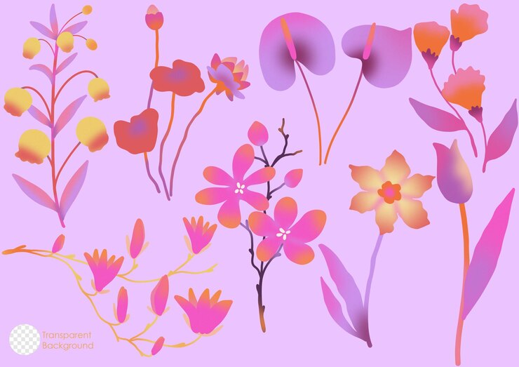 PSD conjunto de ilustración de flores, estilo de color de ensueño
