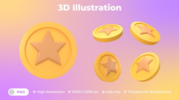 conjunto de ilustración de moneda estrella 3d