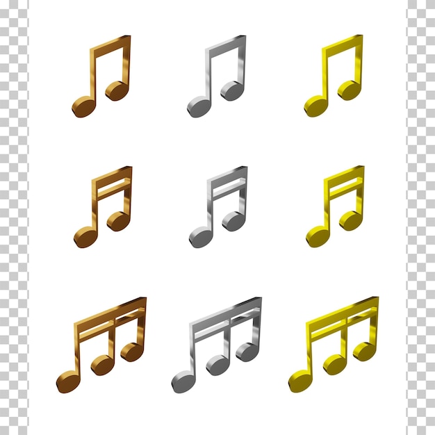 Conjunto de ilustración de objeto de representación 3D de nota musical clásica