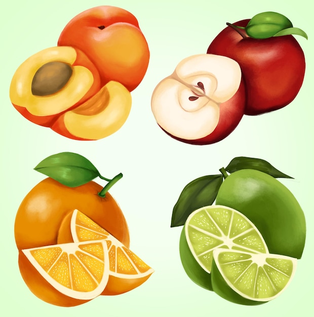 PSD conjunto de ilustración realista de frutas.