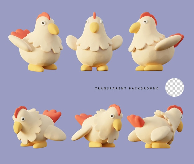 Conjunto de ilustraciones de pollo en 3D