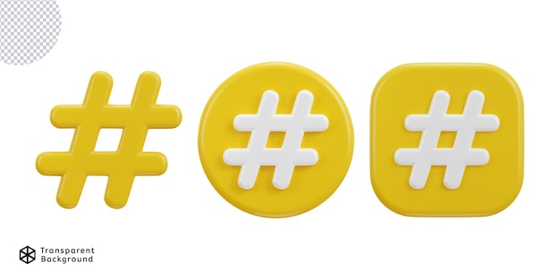 Conjunto de ilustraciones vectoriales de iconos de hashtag en 3D