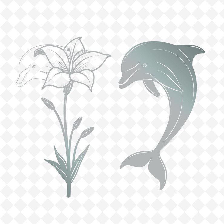 PSD un conjunto de imágenes de delfines y flores