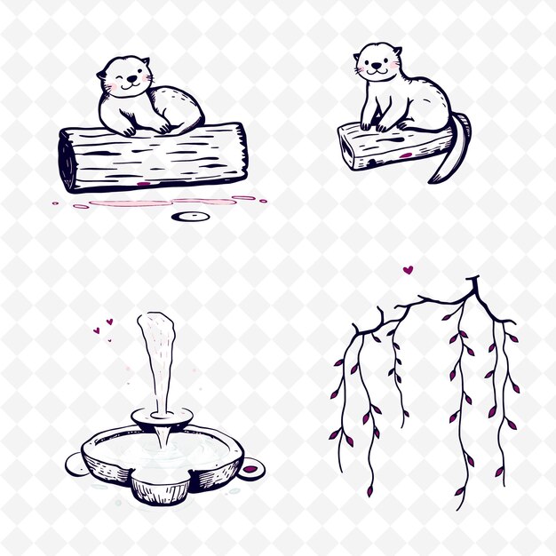 un conjunto de imágenes de gatos y un tronco de árbol con un gato en él