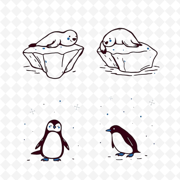 PSD un conjunto de imágenes de pingüinos y una tortuga