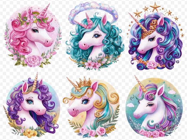 un conjunto de imágenes de unicornios y unicornios