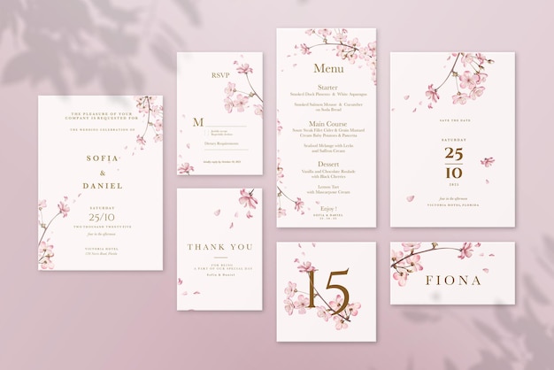 Conjunto de invitación de boda con sakura