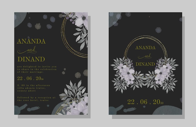 PSD conjunto de invitación de boda de vector con flores psd