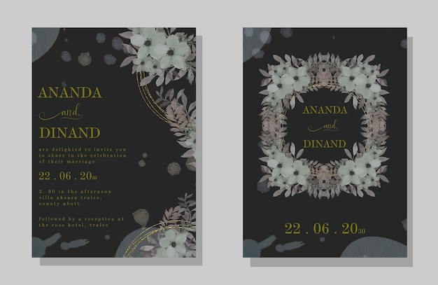 Conjunto de invitación de boda de vector con flores PSD