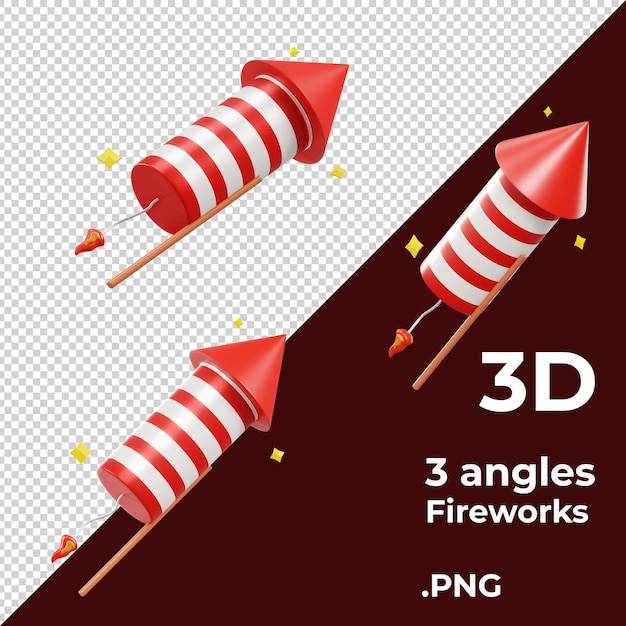 Conjunto isométrico de fuegos artificiales 3D 3 ángulos de vista