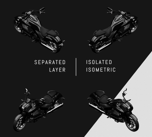 Conjunto Isométrico Moto Gran Motocicleta Negra Elegante Aislada