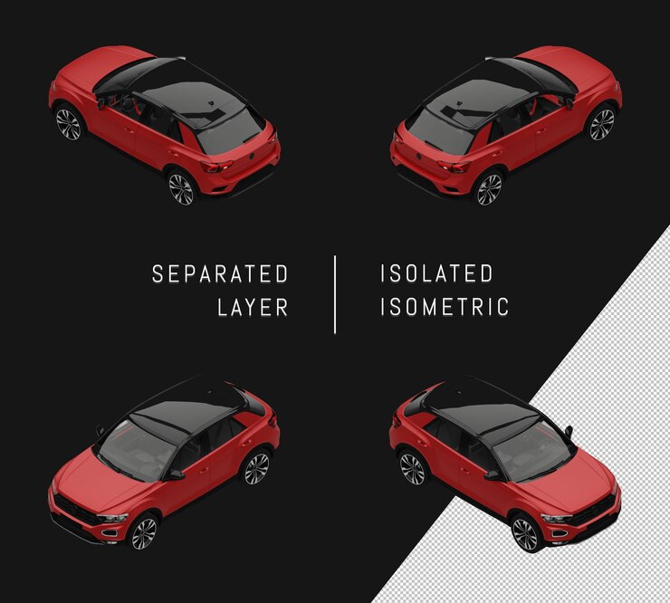 PSD conjunto isométrico rojo aislado elegante del coche de la ciudad de suv del deporte