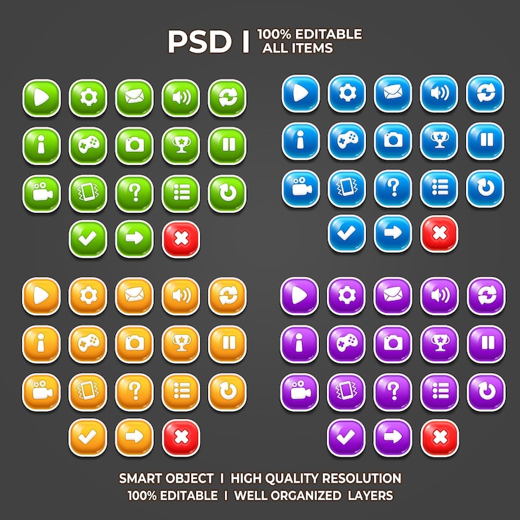 PSD conjunto de juegos ui juego ui set juego ui botón juego botón juego ui psd juego ui plantilla icono de juego