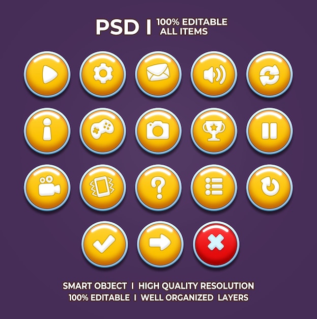 Conjunto de juegos UI juego UI Set juego UI botón juego botón juego UI PSD juego UI plantilla icono de juego