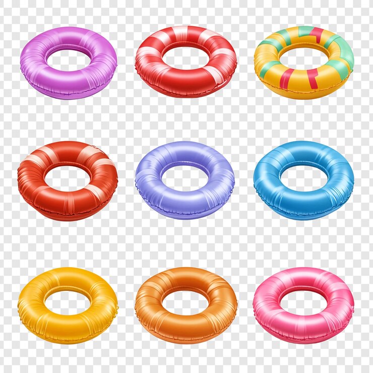 PSD un conjunto de juguetes de piscina coloridos en un fondo transparente