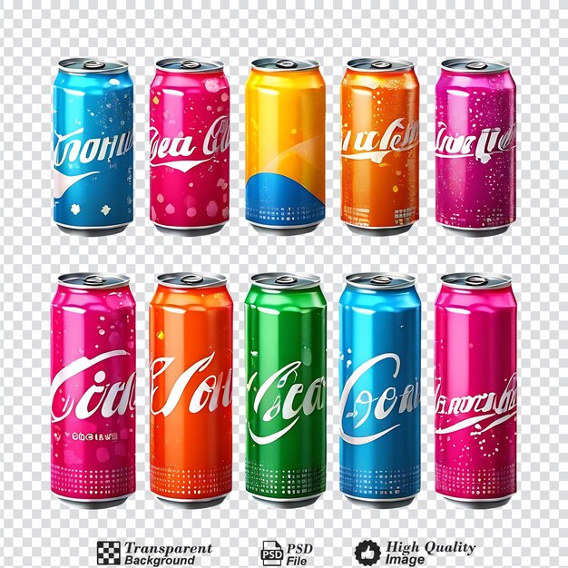 PSD conjunto de latas de refrescos de bebidas de aluminio de colores aislados