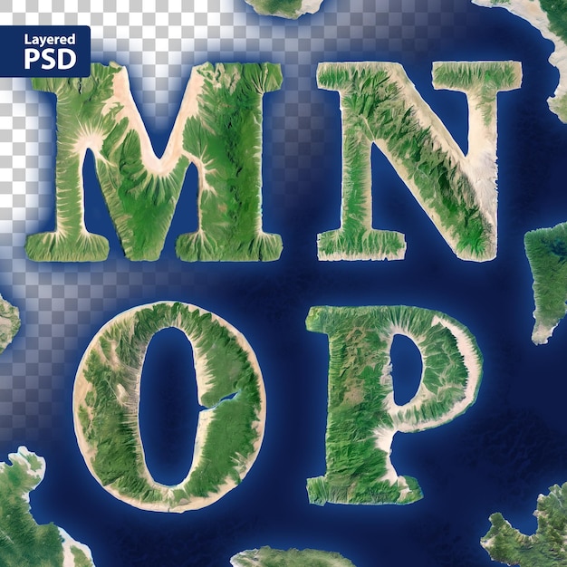 PSD conjunto de letras hechas en forma de mapa de islas