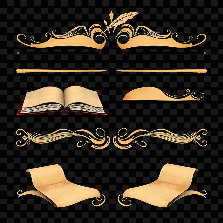PSD un conjunto de libros dorados y marrones con un diseño dorado