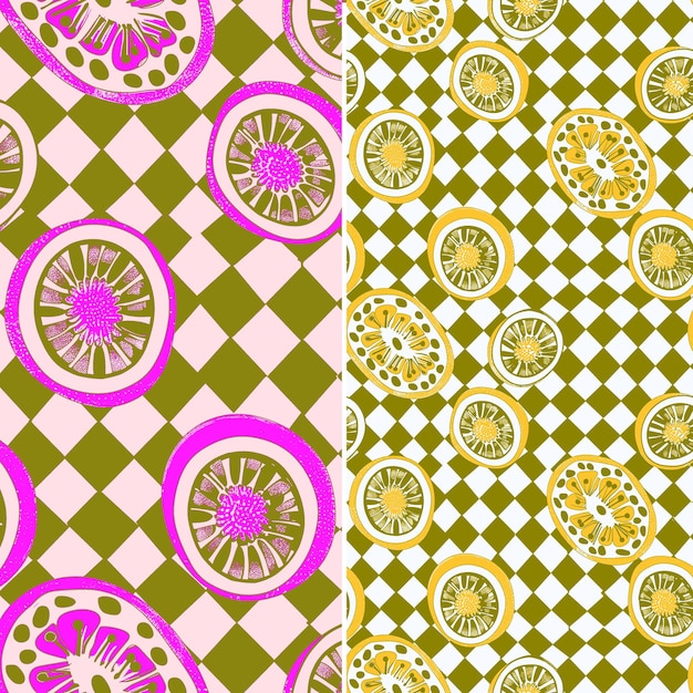 Un conjunto de limones y limas con un patrón de cuadrados