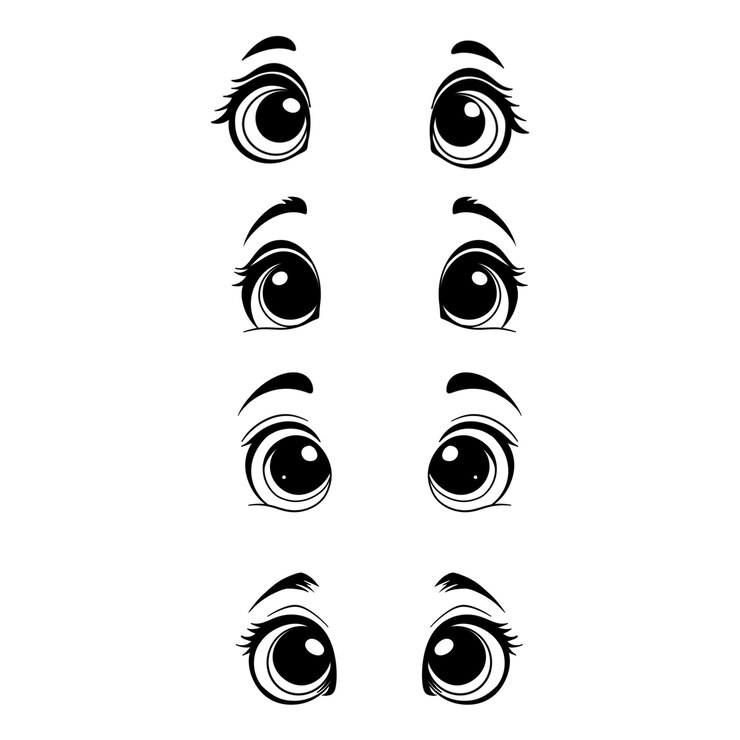 PSD conjunto de lindos ojos de dibujos animados con varias expresiones