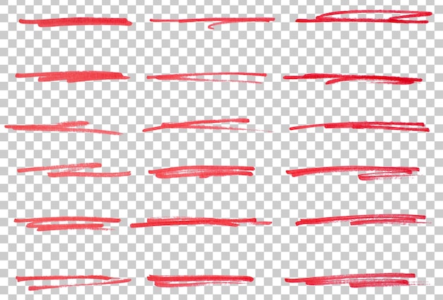 Conjunto de líneas de marcador rojo dibujadas a mano elemento de diseño de trazos grunge líneas de garabateo subrayado garabateo