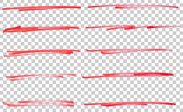 PSD conjunto de líneas de marcador rojo dibujadas a mano elemento de diseño de trazos grunge líneas de garabateo subrayado garabateo