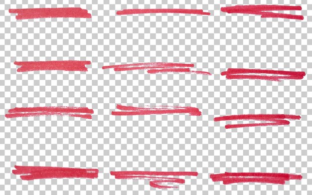 Conjunto de líneas de marcador rojo dibujadas a mano elemento de diseño de trazos grunge líneas de garabateo subrayado garabateo