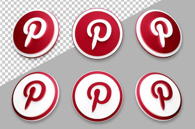 Conjunto de logotipos de redes sociales de pinterest de estilo 3d