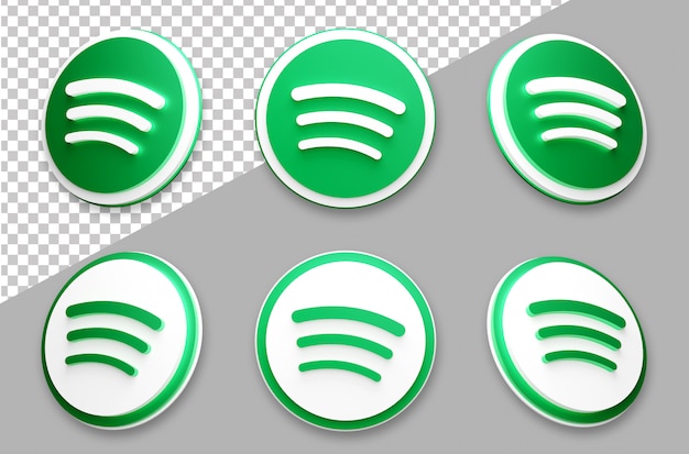 PSD conjunto de logotipos de redes sociales de spotify de estilo 3d