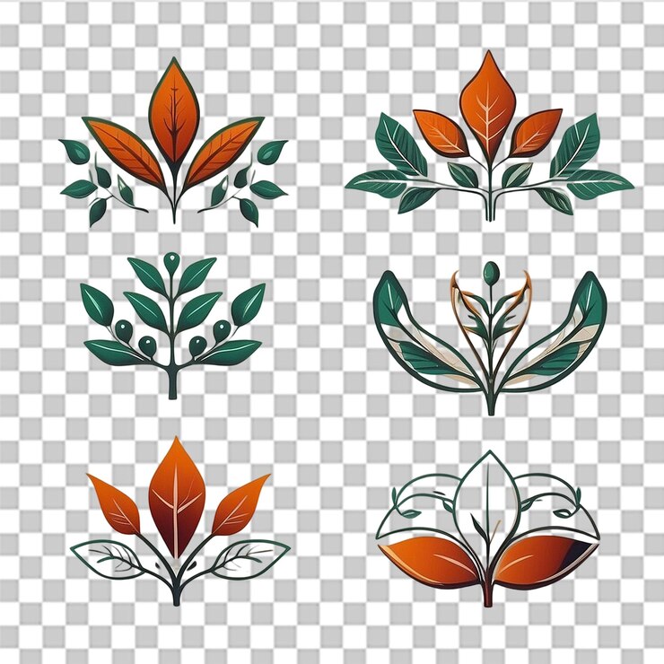 PSD conjunto de logotipos sencillos y elegantes con diseños de hojas minimalistas