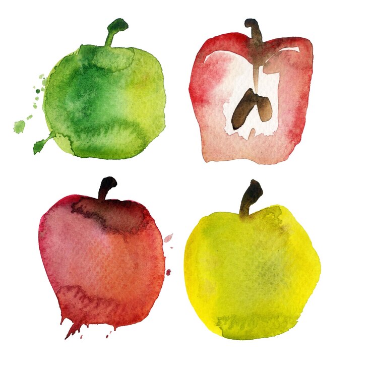 Conjunto de manzana acuarela aislado sobre fondo blanco