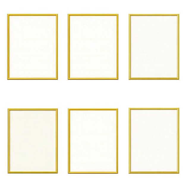 Conjunto de maquetas de marcos dorados minimalistas para exhibición de arte de pared en blanco