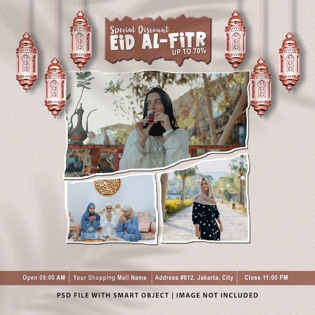 Conjunto de maquetas de marcos de fotos de venta de eid alfitr premium psd