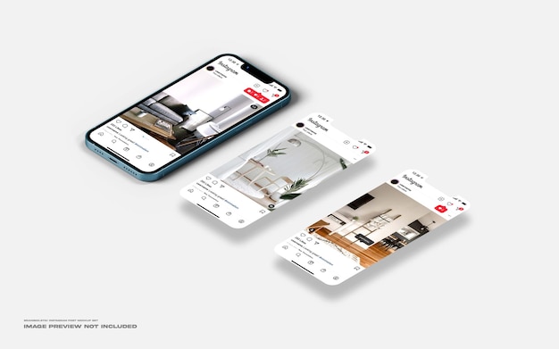Conjunto de maquetas de publicación de instagram de pantalla de teléfono inteligente