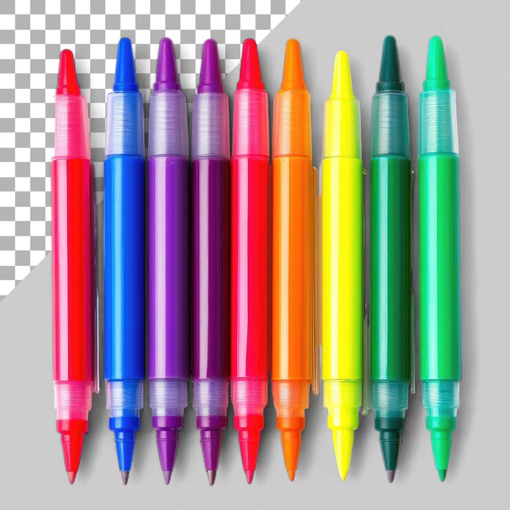 PSD un conjunto de marcadores de pluma de fieltro de colores aislados en un fondo transparente