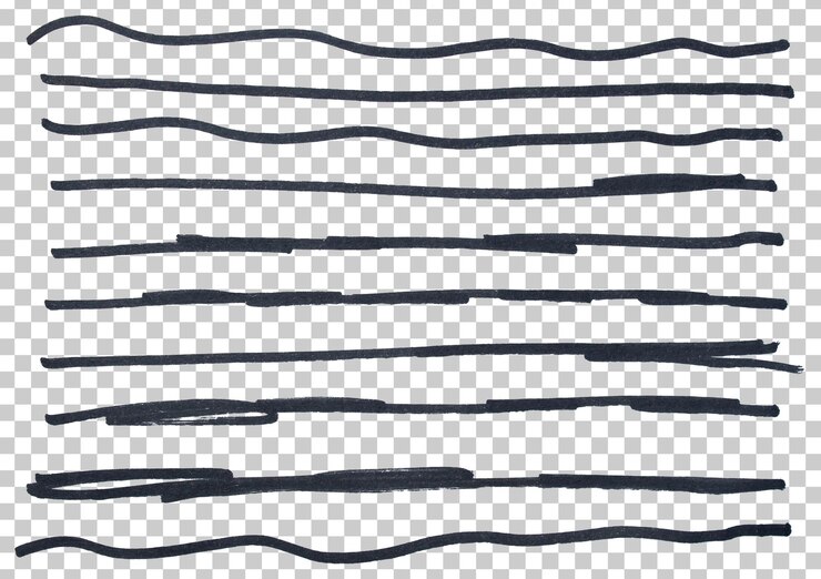 PSD conjunto de marcas negras dibujadas a mano con pluma, línea de trazo, fondo transparente, elemento de diseño, garabateo, subrayado.