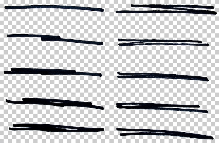PSD conjunto de marcas negras dibujadas a mano con pluma, línea de trazo, fondo transparente, elemento de diseño, garabateo, subrayado.