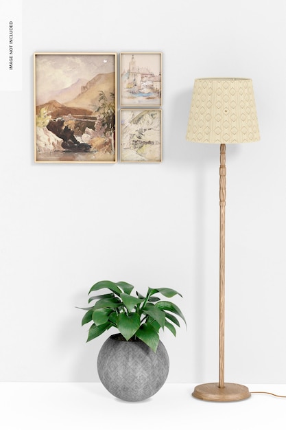 Conjunto de marco con maqueta de lámpara de pie y jardinera
