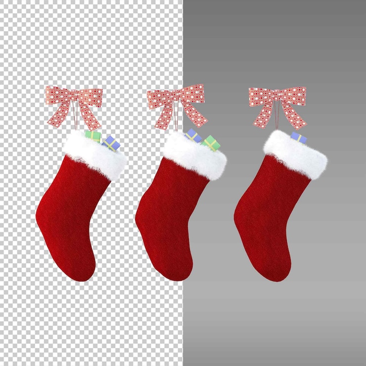 PSD un conjunto de medias de navidad con un arco rojo en la parte delantera