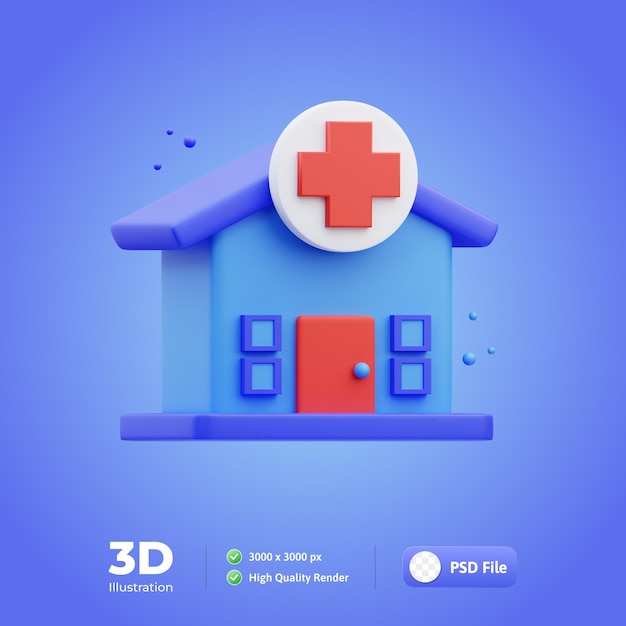 Conjunto médico hospital icono 3d ilustración