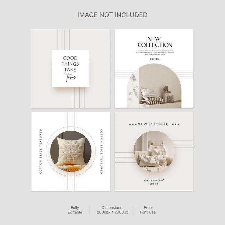 PSD conjunto mínimo de 4 plantillas de publicación para decoración