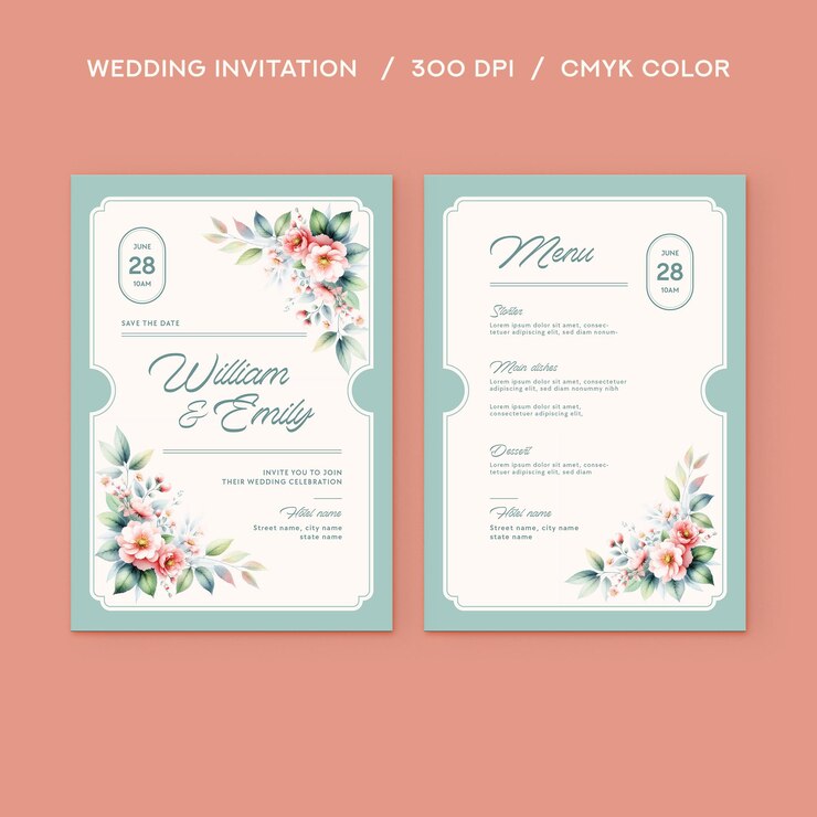 PSD conjunto mínimo de invitaciones de boda