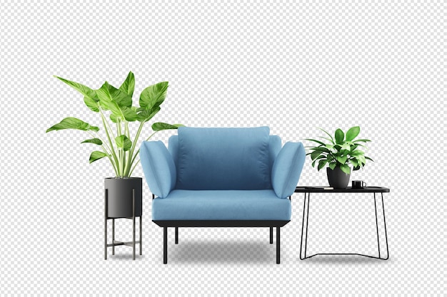 Conjunto de mobiliario interior en renderizado 3d