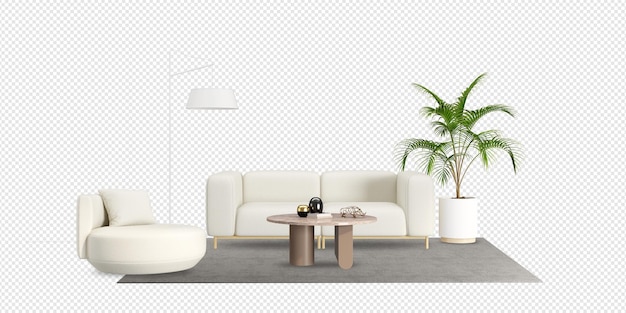 Conjunto de mobiliario interior en renderizado 3d