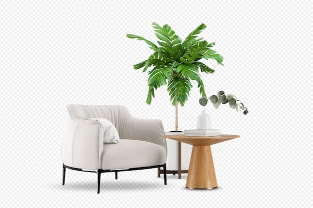 PSD conjunto de mobiliario interior en renderizado 3d